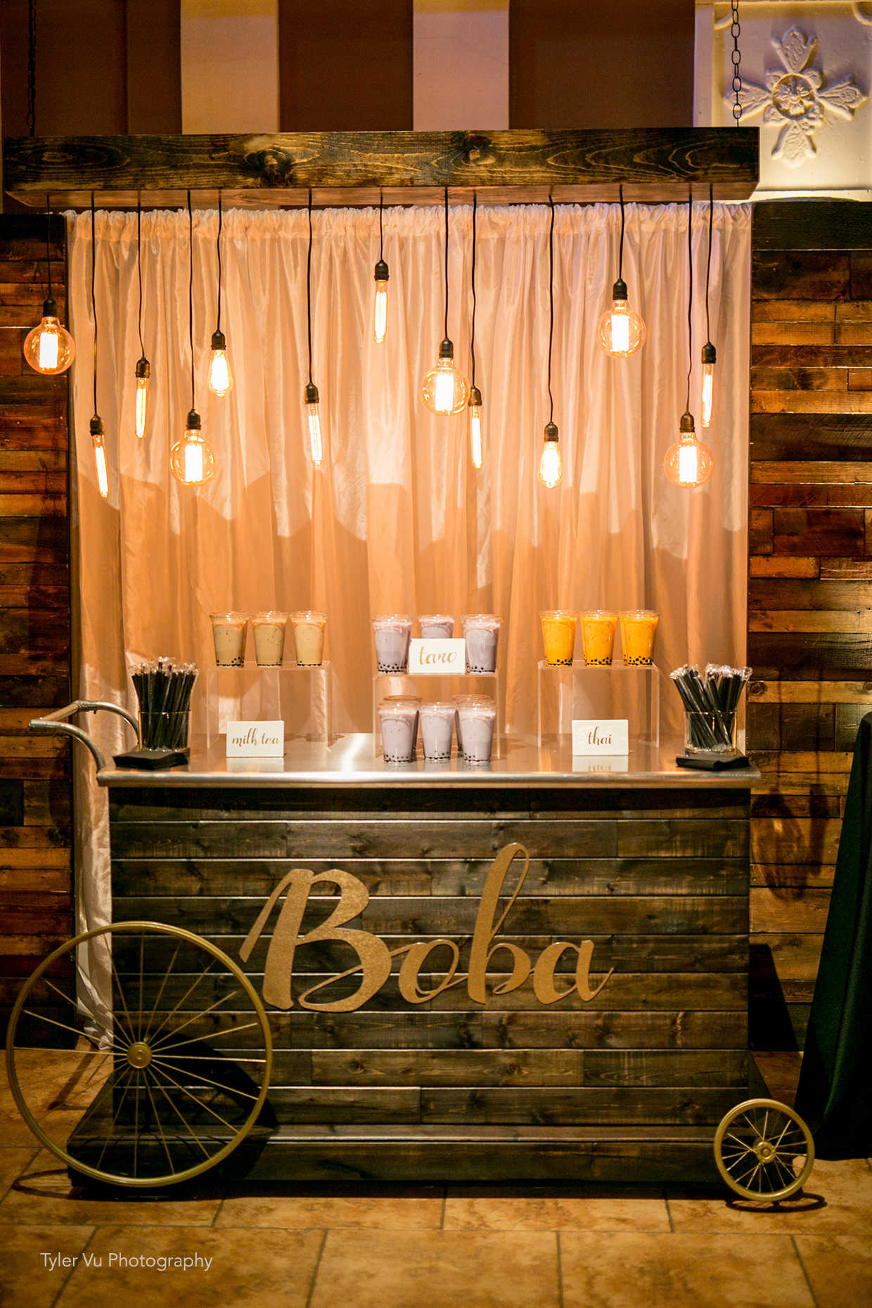 Amazing boba cart from Casa Real at Ruby Hill Winery (www.casarealevents.com). Photo by: Tyler Vu Photography.  Food and Design by: Casa Real at Ruby Hill Winery. 